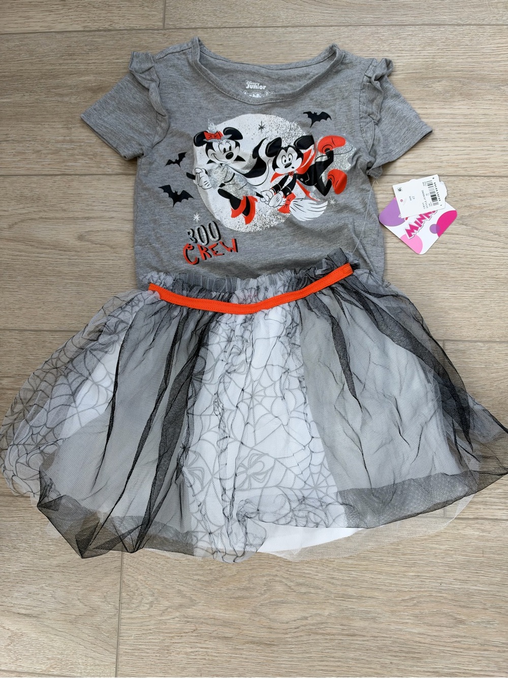 Disney Junior Minnie Gray & Orange Minnie and Mickey Halloween Tulle Dress